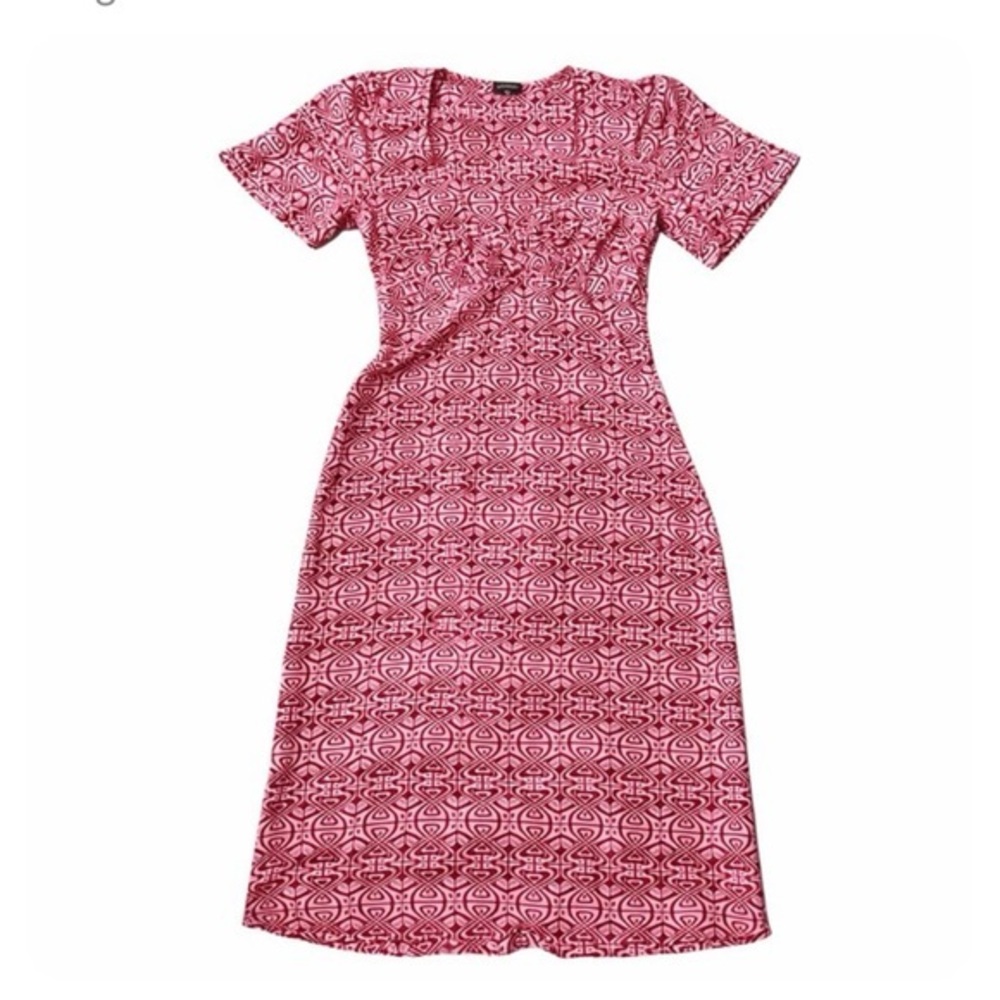 Komarov 100% Silk Geometric Print Midi Dress